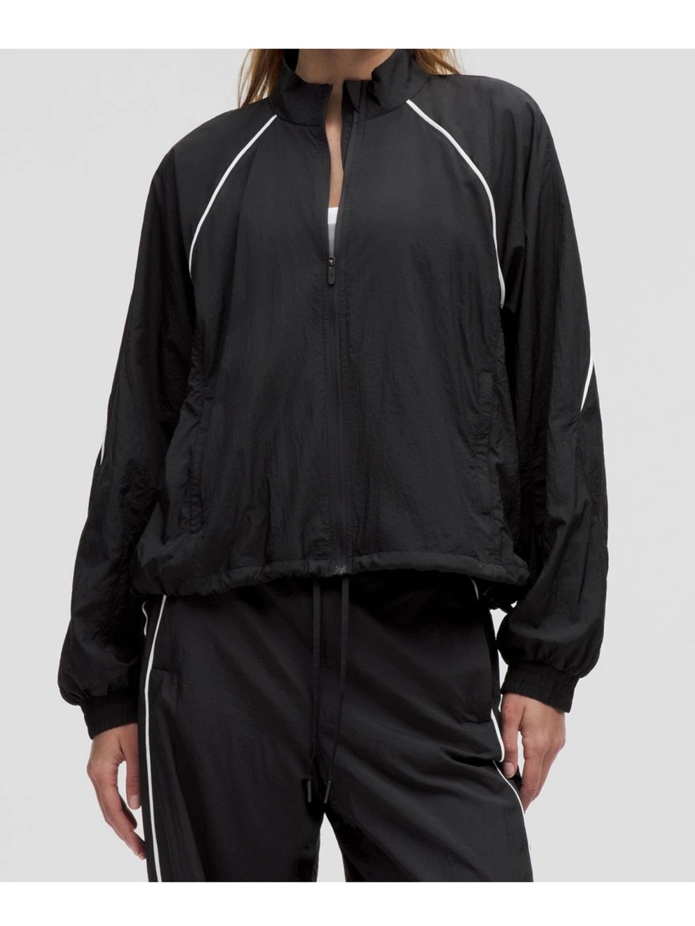 Lululemon Black Lightweight Track Jacket with White Piping